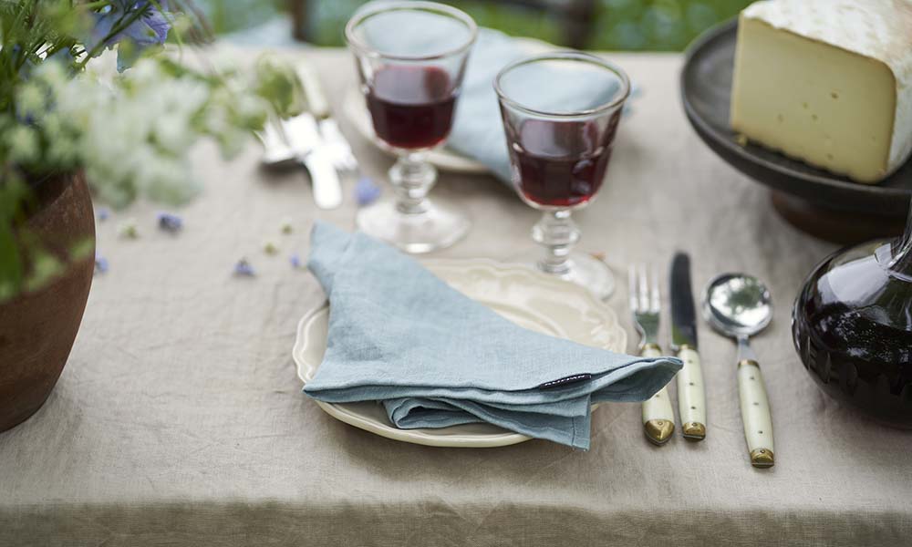 Linn Turqouise napkin at set table WP