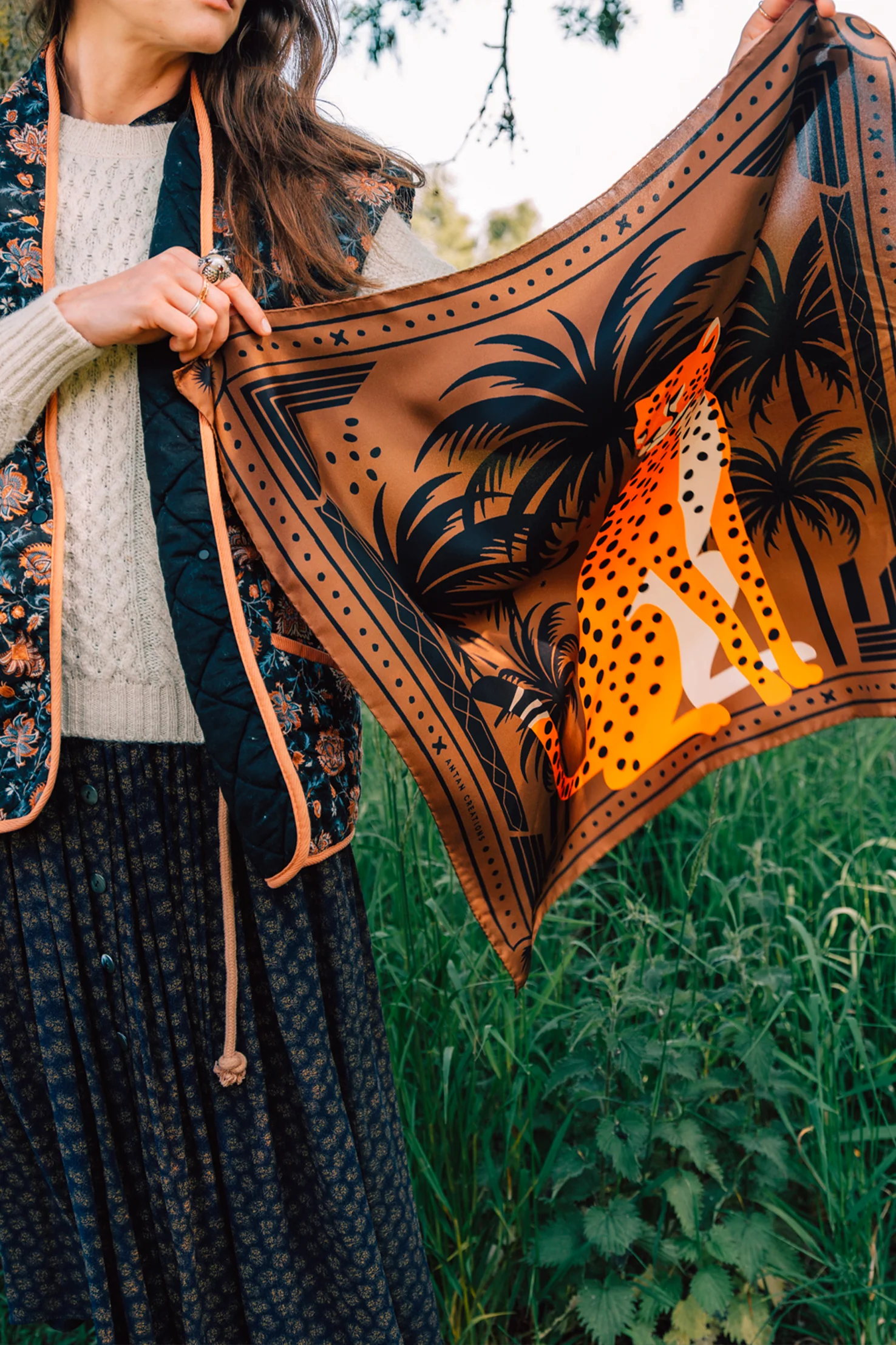 carre soie antan creations Cheetah Palms Brown 5.jpg
